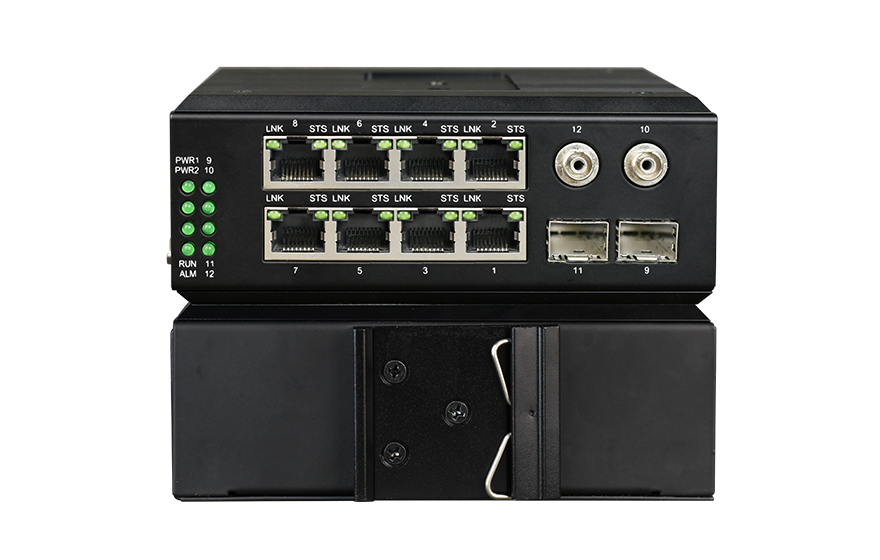 飛暢科技-<b>工業(yè)軌式管理型 帶光旁路 8路千兆電+4路千兆光口交換機</b>