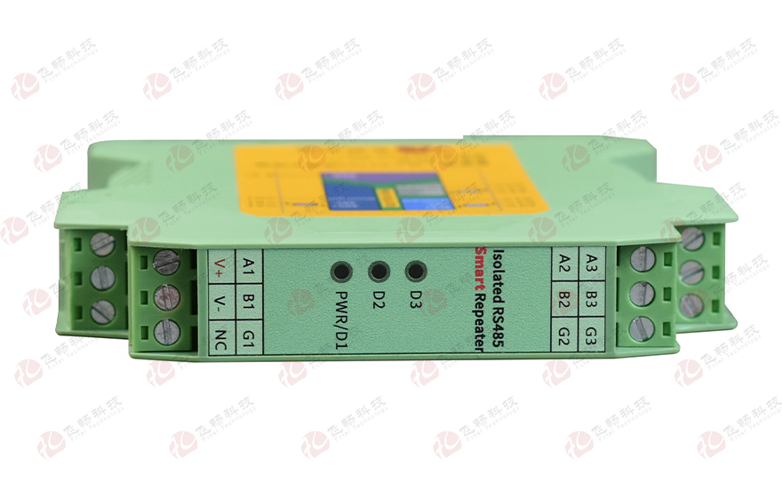 飛暢科技-模塊化導軌式 智能1路轉2路RS485隔離集線器