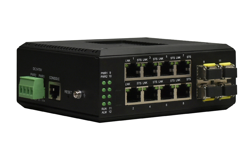飛暢科技-工業軌式管理型 8路千兆電+4路千兆光口 交換機